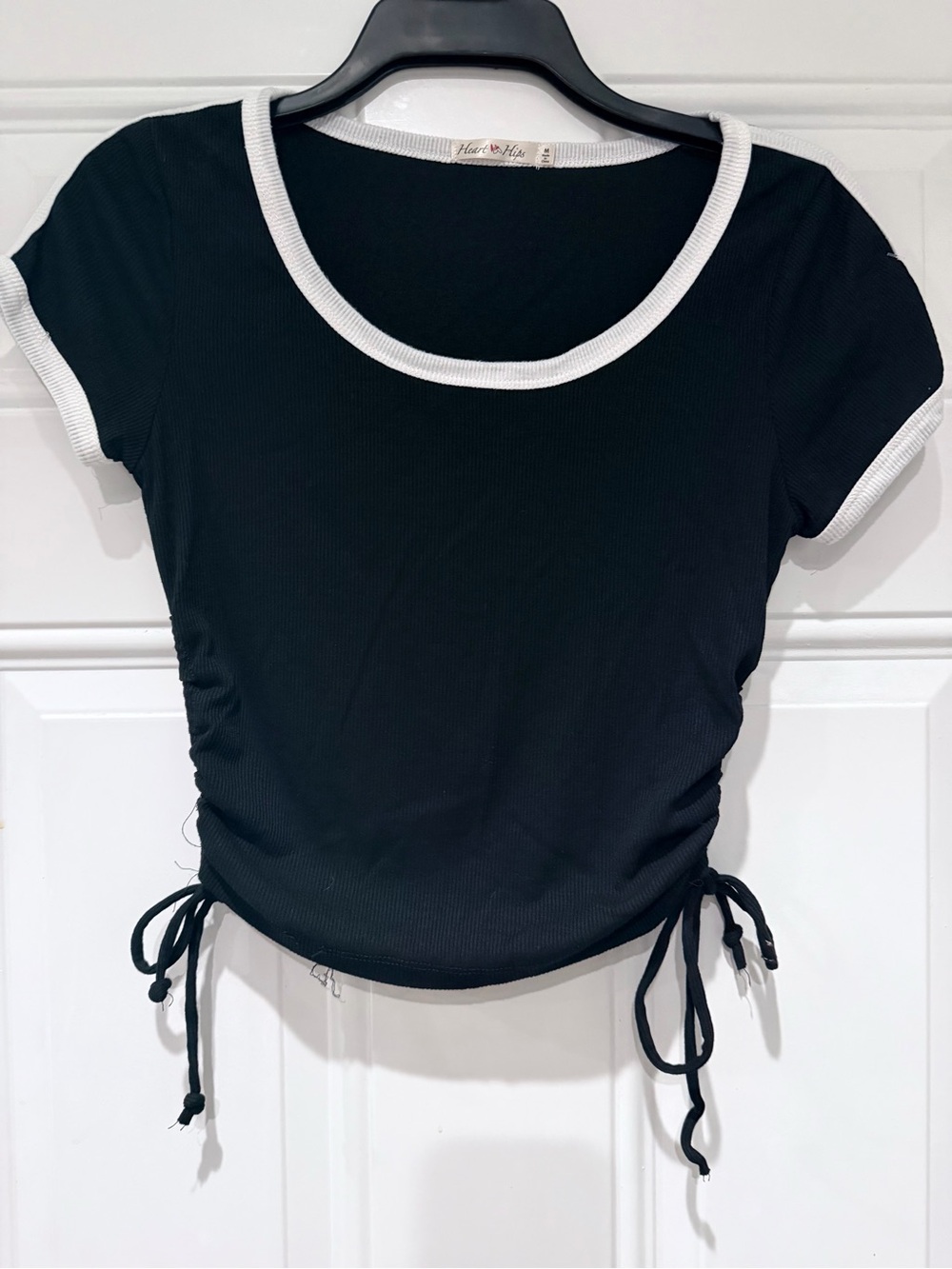 Heart & Hips Black Crop Top with White Trim and Side Ties